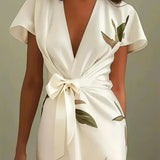 Judy | Robe Midi en Satin à Manches Courtes Blanche