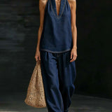 Sandra - Ensemble Col Halter Jeans