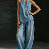 Sandra - Ensemble Col Halter Jeans