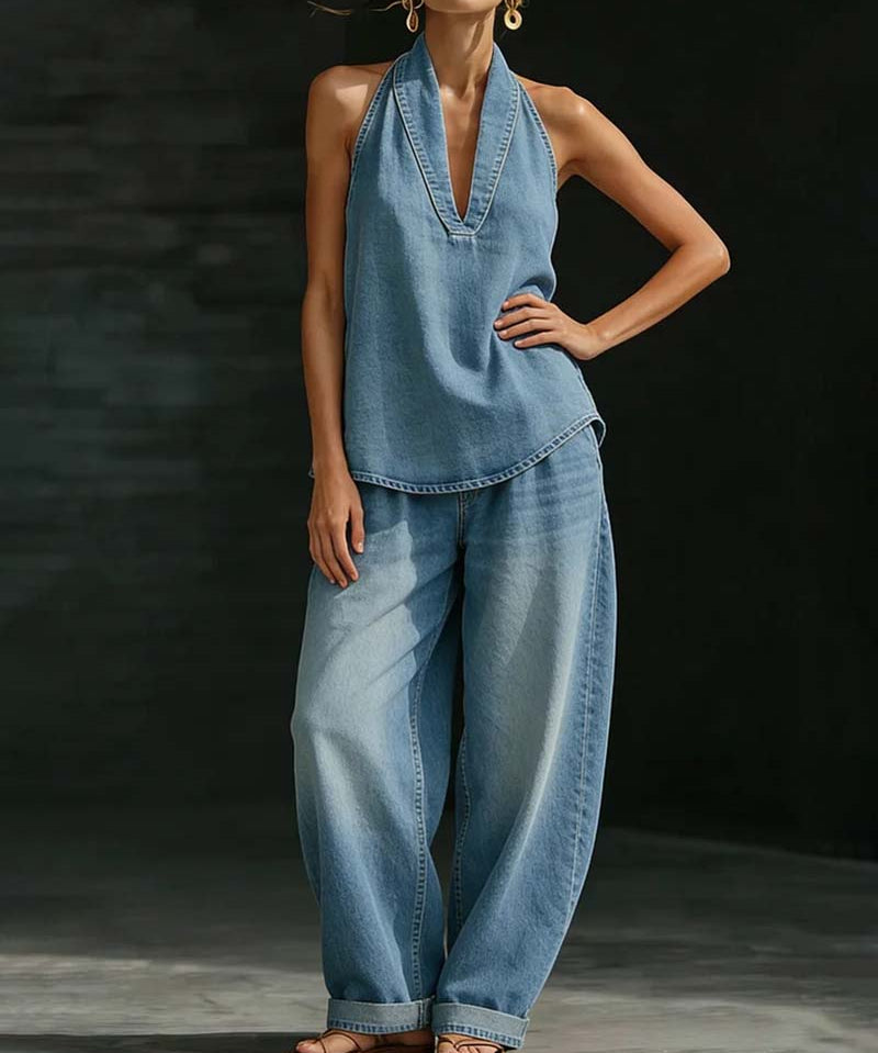 Sandra - Ensemble Col Halter Jeans