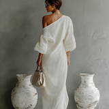 Robe en Lin Écru Sans Épaules