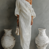Robe en Lin Écru Sans Épaules