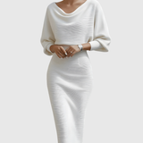Ismeria | Robe Midi Drapée à Manches Chauve-Souris Blanche