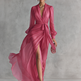 Robe Chiffon Rose Décolleté en V
