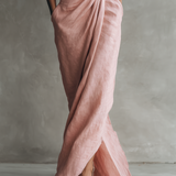 Robe Maxi en Lin Rose Décolleté en V
