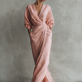 Robe Maxi en Lin Rose Décolleté en V