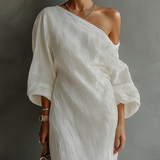 Robe en Lin Écru Sans Épaules