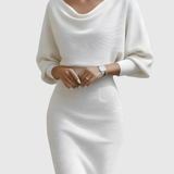 Ismeria | Robe Midi Drapée à Manches Chauve-Souris Blanche