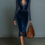 Robe Midi en Velours à Décolleté en V