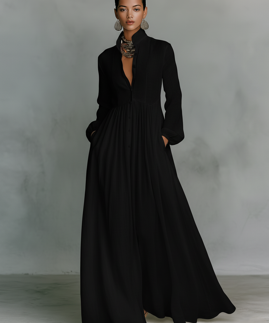 Robe Maxi en Lin Patchwork Col Montant