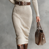 Robe Midi Tricot V-Cou Slim Fit