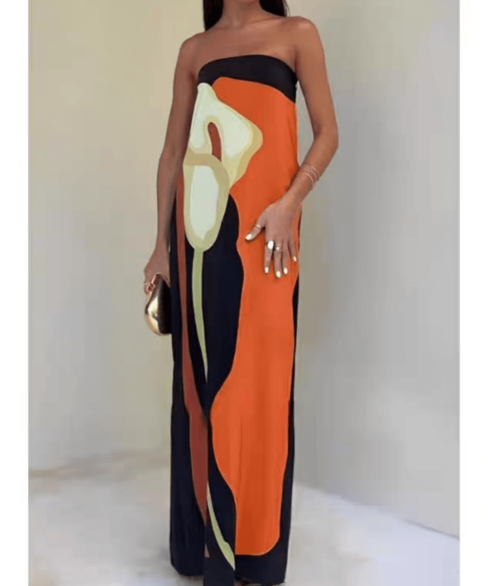 Joan | Robe de soirée maxi imprimée sans manches au style côtier