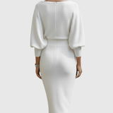 Ismeria | Robe Midi Drapée à Manches Chauve-Souris Blanche