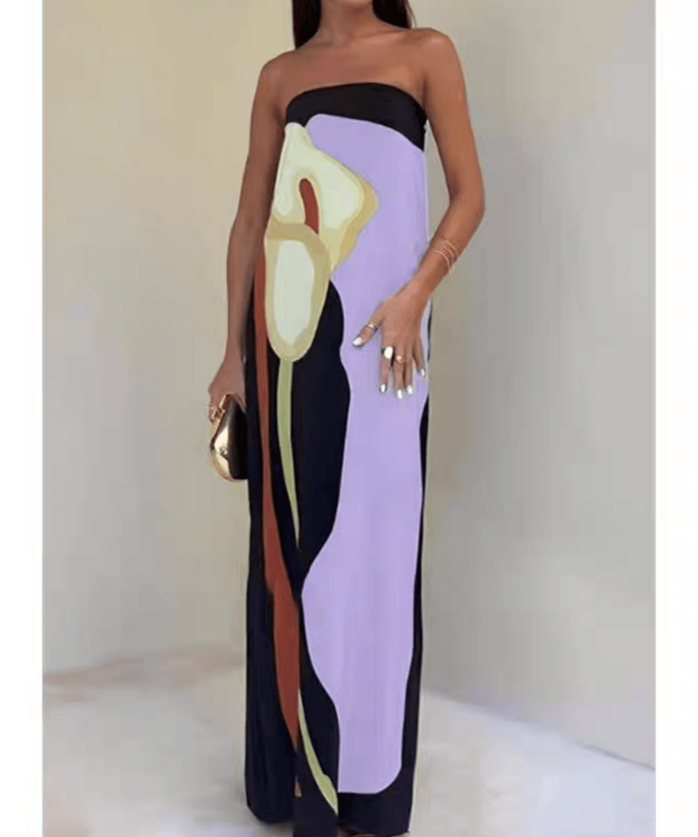 Joan | Robe de soirée maxi imprimée sans manches au style côtier