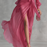 Robe Chiffon Rose Décolleté en V