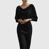 Ismeria | Robe Midi Drapée à Manches Chauve-Souris Blanche