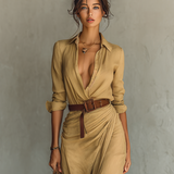 Robe Maxi Col Revers Manches Longues