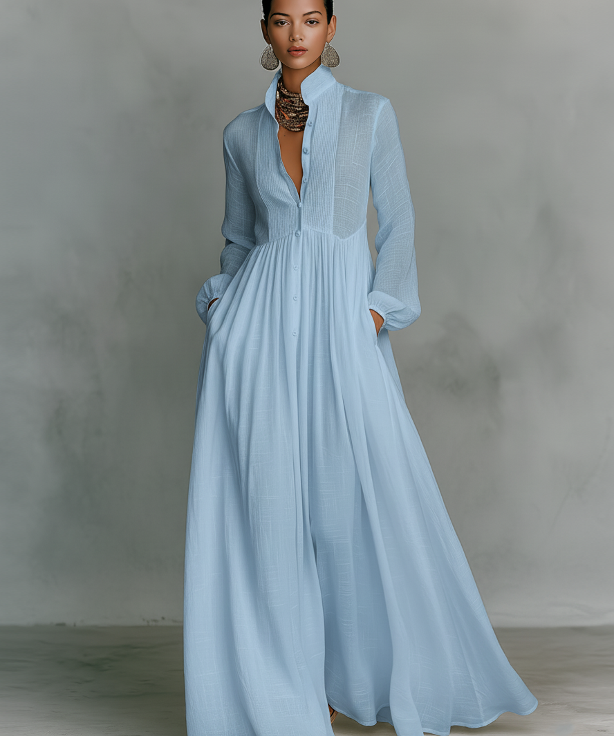 Robe Maxi en Lin Patchwork Col Montant