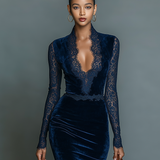 Robe Midi en Velours à Décolleté en V