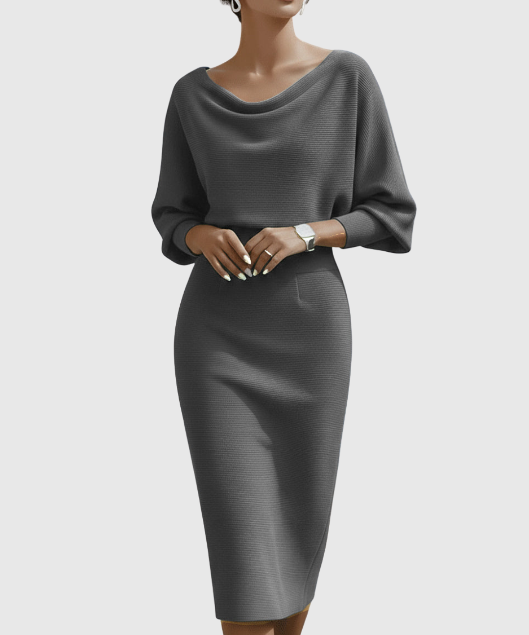Ismeria | Robe Midi Drapée à Manches Chauve-Souris Blanche