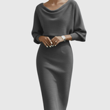 Ismeria | Robe Midi Drapée à Manches Chauve-Souris Blanche