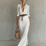 Robe Maxi Col Revers Manches Longues