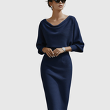 Ismeria | Robe Midi Drapée à Manches Chauve-Souris Blanche