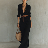 Robe Maxi Col Revers Manches Longues