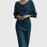 Ismeria | Robe Midi Drapée à Manches Chauve-Souris Blanche