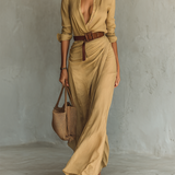 Robe Maxi Col Revers Manches Longues