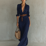 Robe Maxi Col Revers Manches Longues