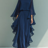 Ensemble en Chiffon Bleu Marine Volants