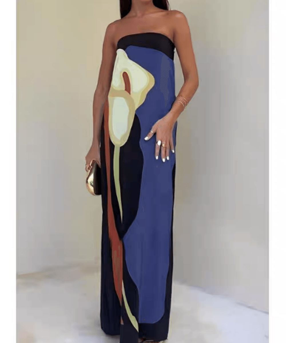 Joan | Robe de soirée maxi imprimée sans manches au style côtier