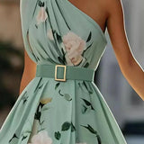 Julie | Robe Maxi Chiffon Florale à Épaules Dégagées Vert Clair