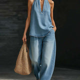 Sandra - Ensemble Col Halter Jeans