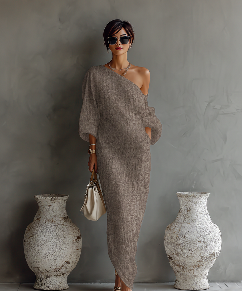 Robe en Lin Écru Sans Épaules