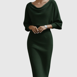Ismeria | Robe Midi Drapée à Manches Chauve-Souris Blanche