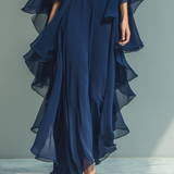 Ensemble en Chiffon Bleu Marine Volants