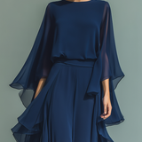 Ensemble en Chiffon Bleu Marine Volants