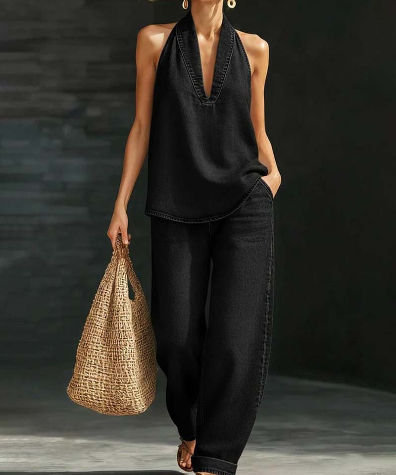 Sandra - Ensemble Col Halter Jeans