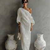 Robe en Lin Écru Sans Épaules