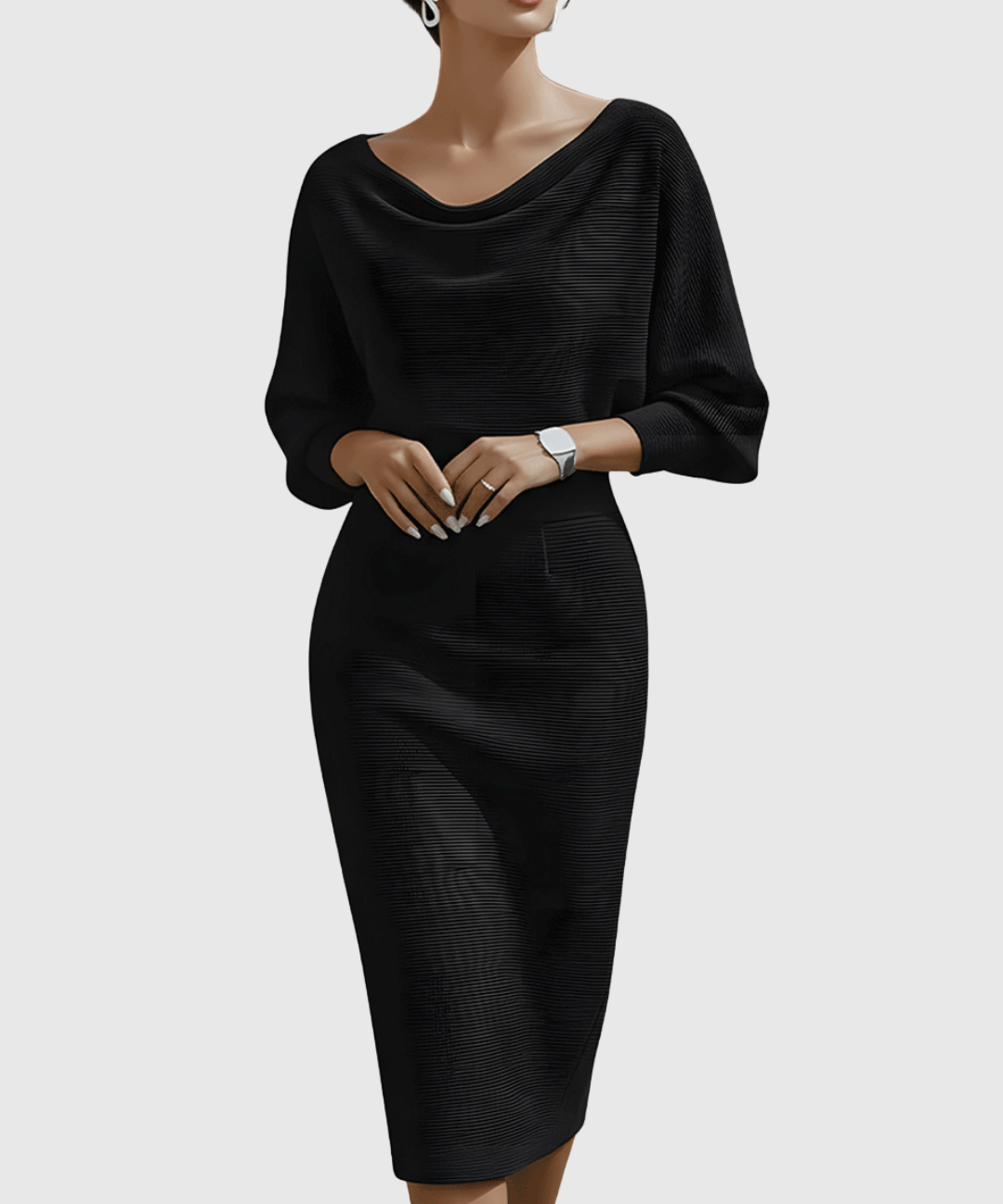 Ismeria | Robe Midi Drapée à Manches Chauve-Souris Blanche
