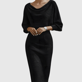 Ismeria | Robe Midi Drapée à Manches Chauve-Souris Blanche