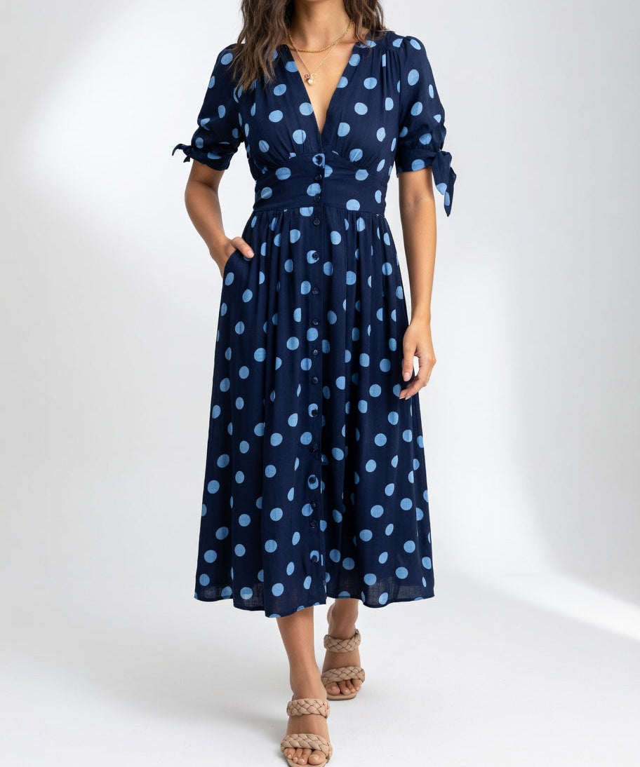 Clarisse™ — Robe midi à pois élégance naturelle