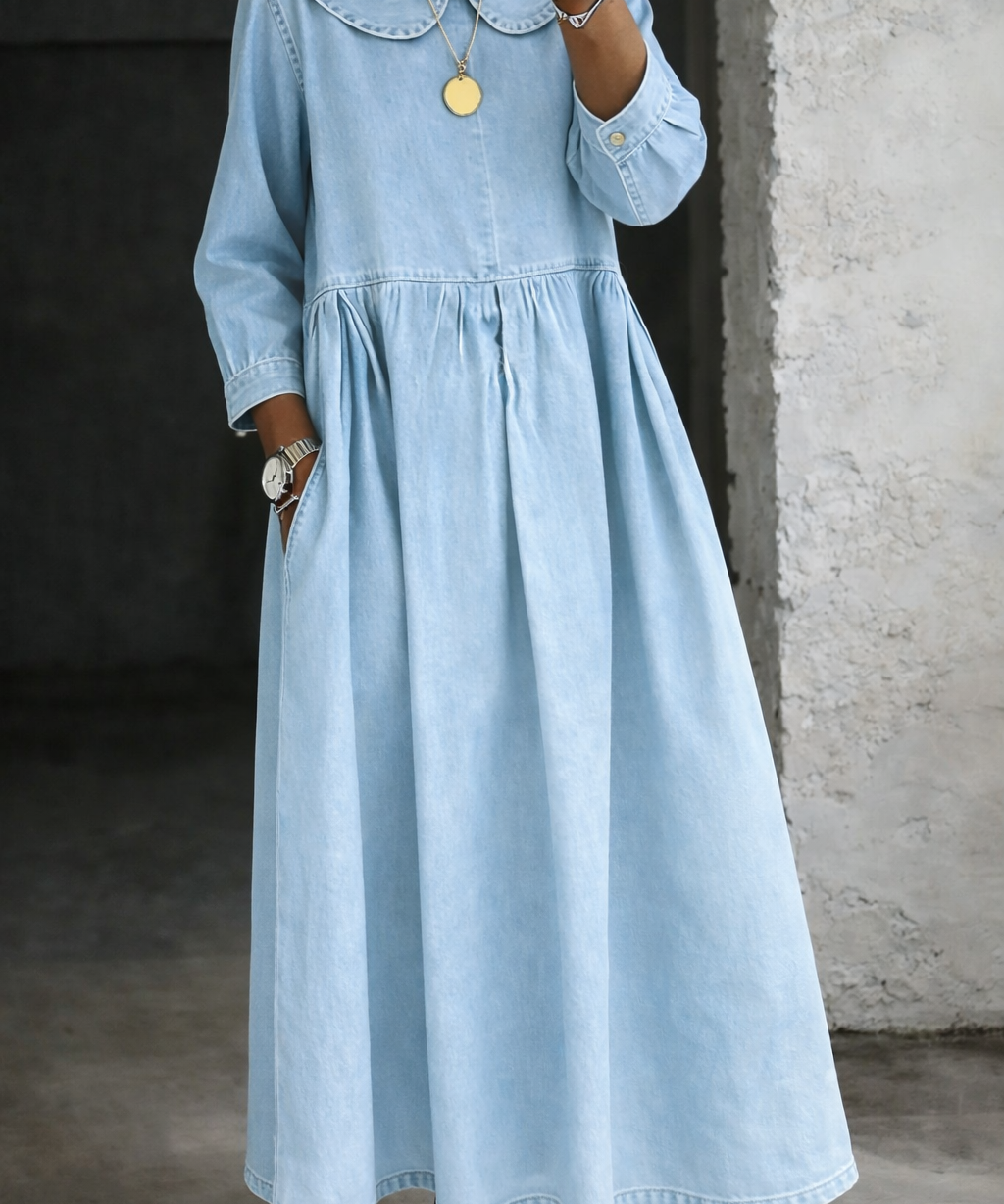 Clara™ | Robe en jean à col Peter Pan