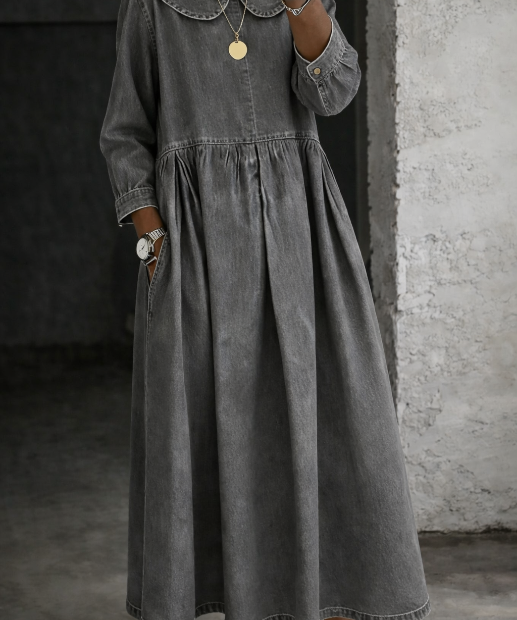 Clara™ | Robe en jean à col Peter Pan