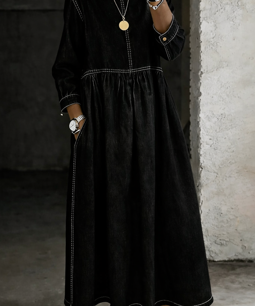 Melissa™ | Robe en jean col rond manches longues