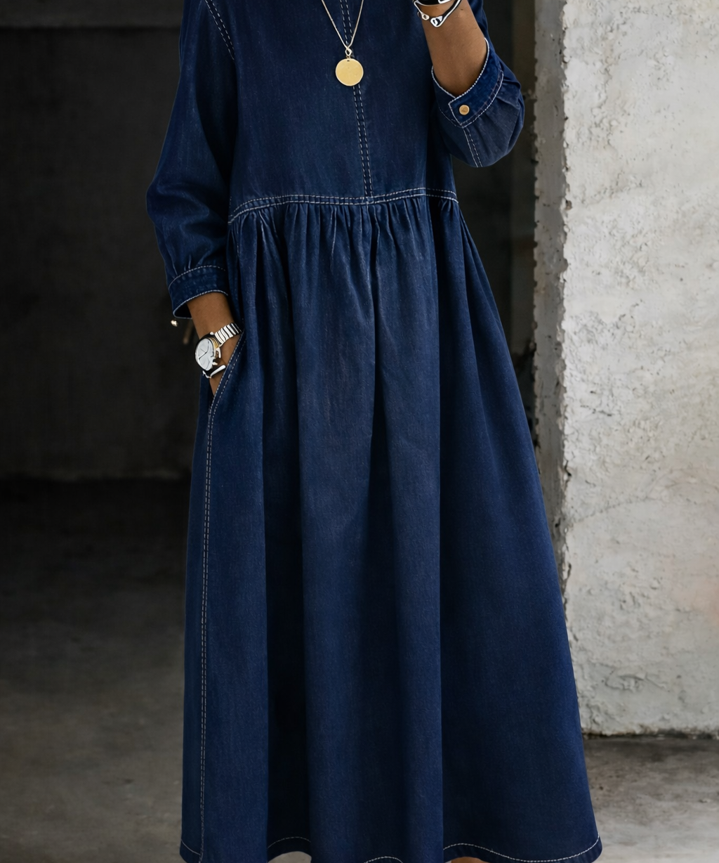Melissa™ | Robe en jean col rond manches longues