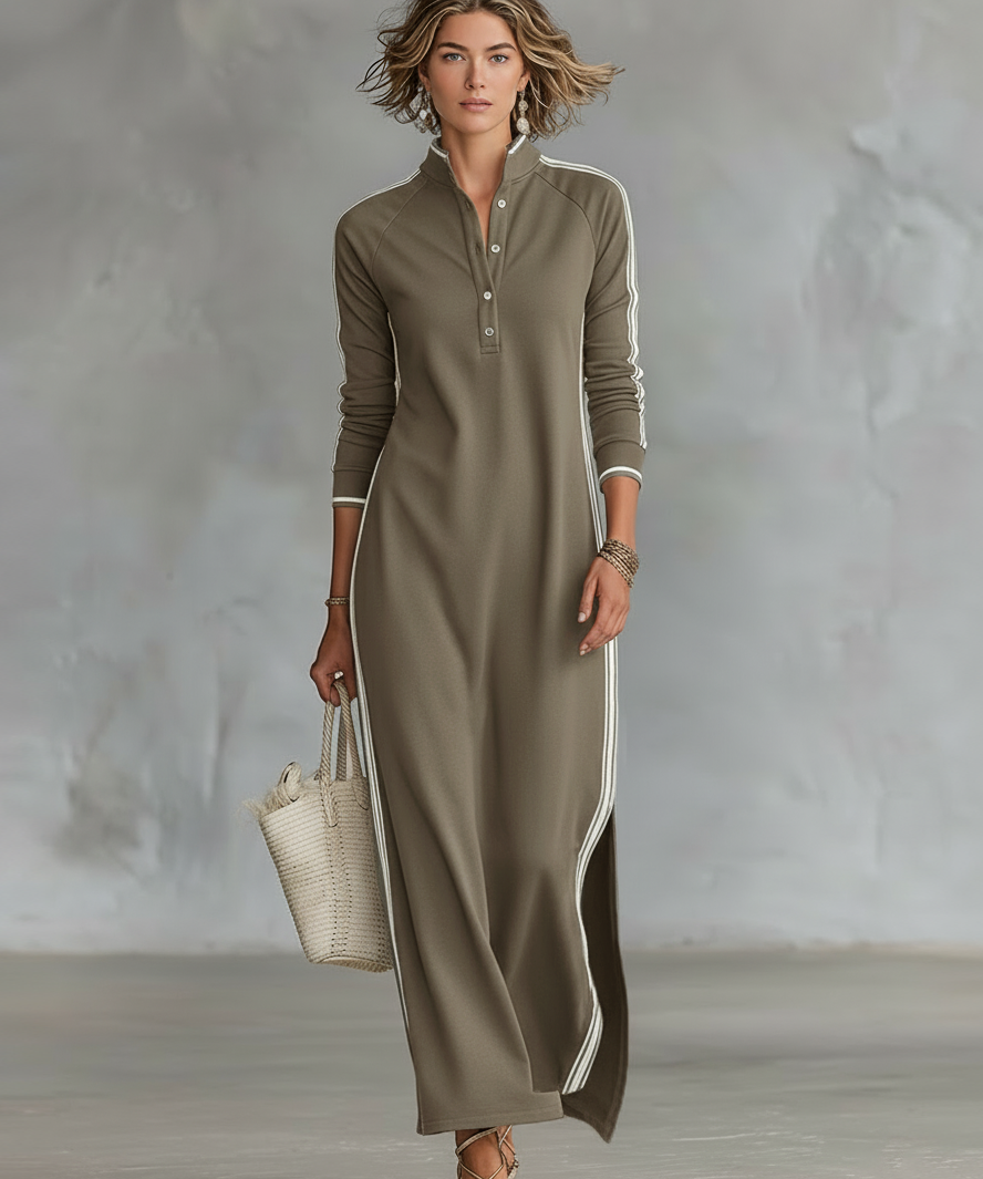 Robe Maxi Sweat Col Boutonné