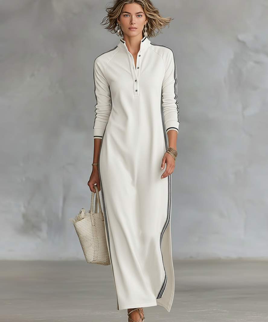 Robe Maxi Sweat Col Boutonné